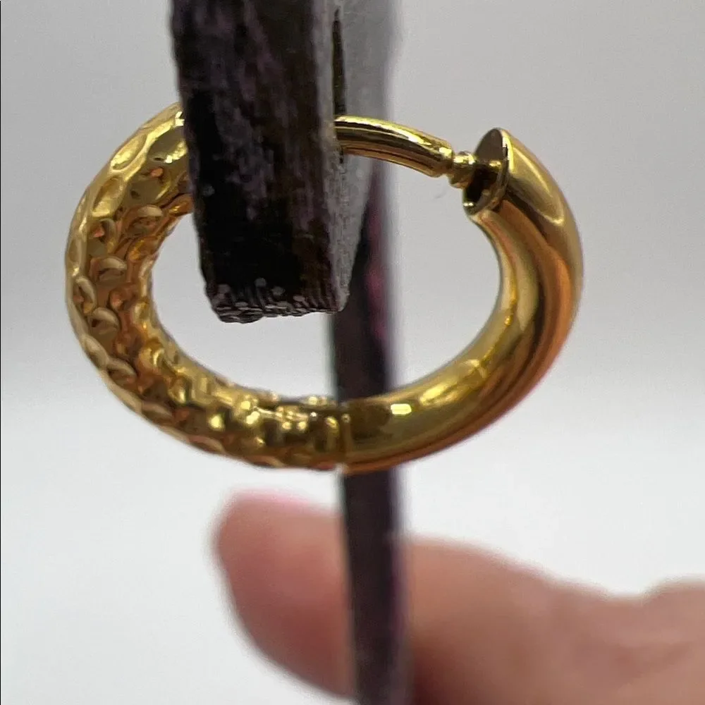 Gold Tone Over Stainless Steel Textured Hoop Earrings
